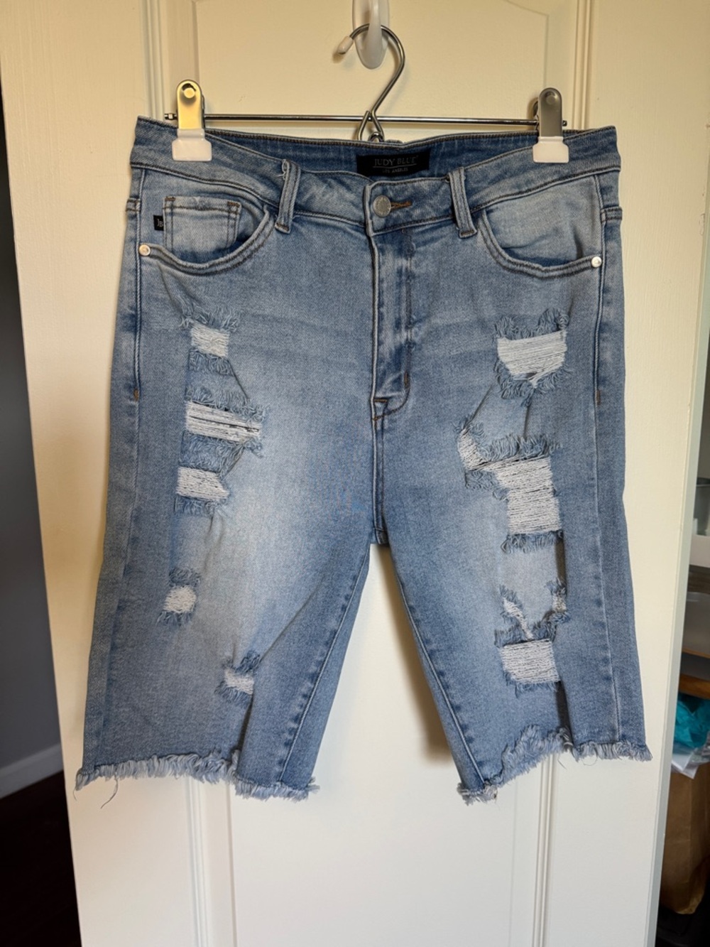 Judy Blue Light Blue Distressed High-Rise Jean Shorts
